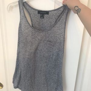 Grey racer back tank with front pocket